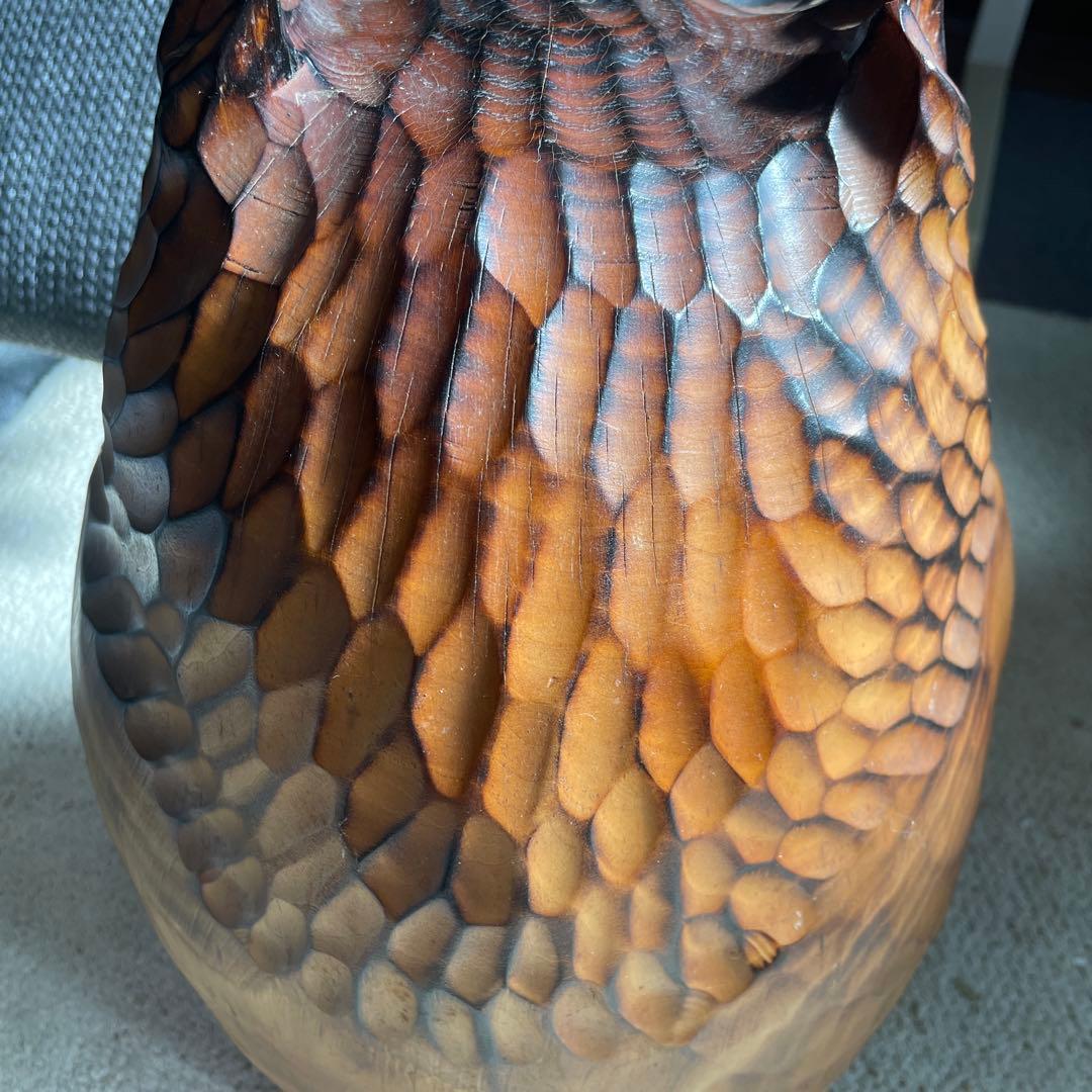 木彫り 名品フクロウ 美品希少 木彫民藝彫刻品。24