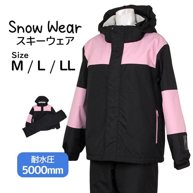 スキーウェア レディース 大人 上下セット チケットホルダー付 ブラック LL