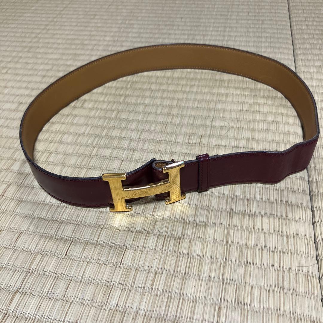 ボルドーレザー H型バックル ベルト