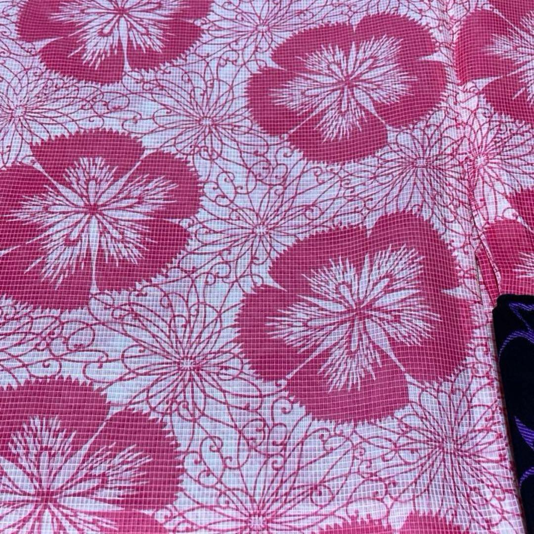 竺仙【未使用】絹紅梅 浴衣「撫子と糸菊」広襟