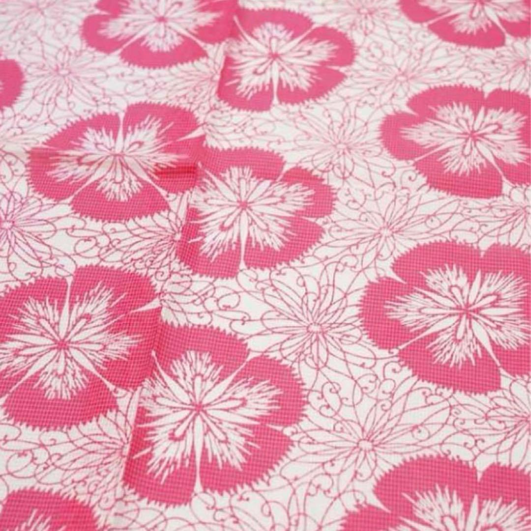 竺仙【未使用】絹紅梅 浴衣「撫子と糸菊」広襟