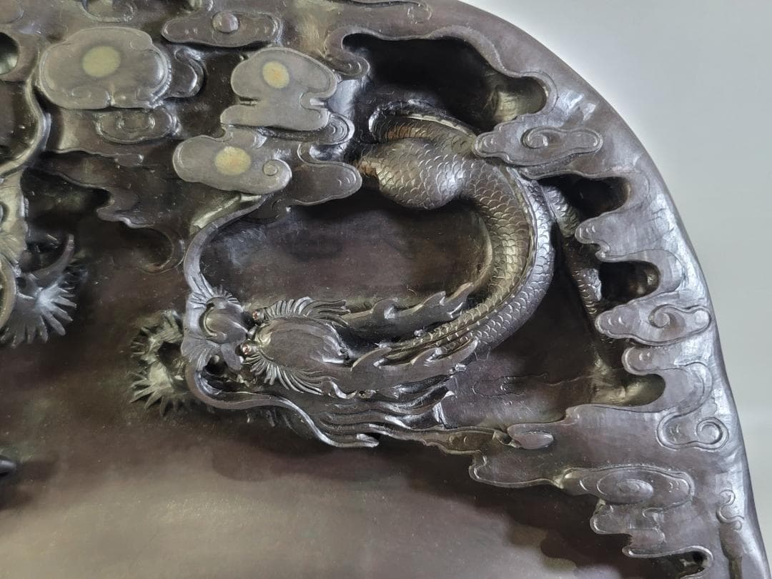 DT523 中国 書道具 端渓 雲龍 硯 文房四宝