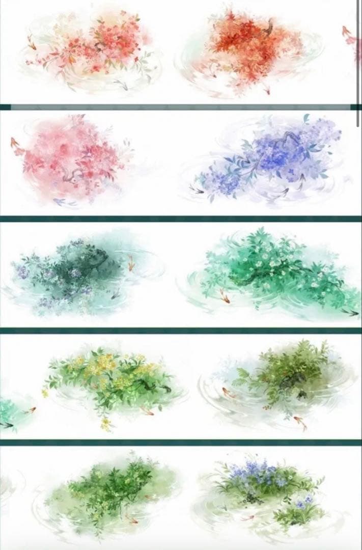 贝壳光 风过水生花 6cm×5m 半端巻き 海外マステ 海外マスキングテープ