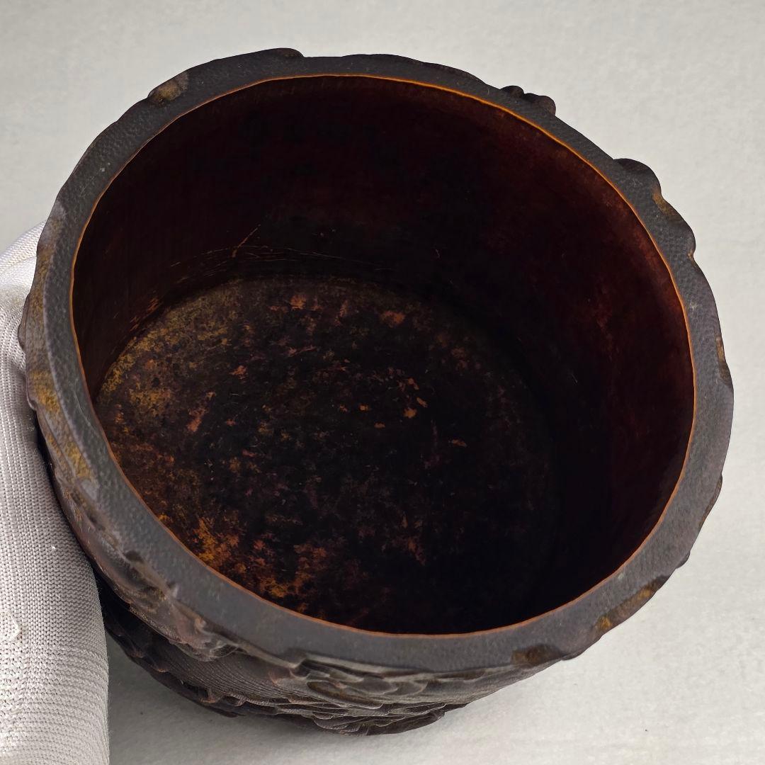 文房具 本物古竹材 細工 浮彫り 雲中飛龍紋 筆筒 美品 激安