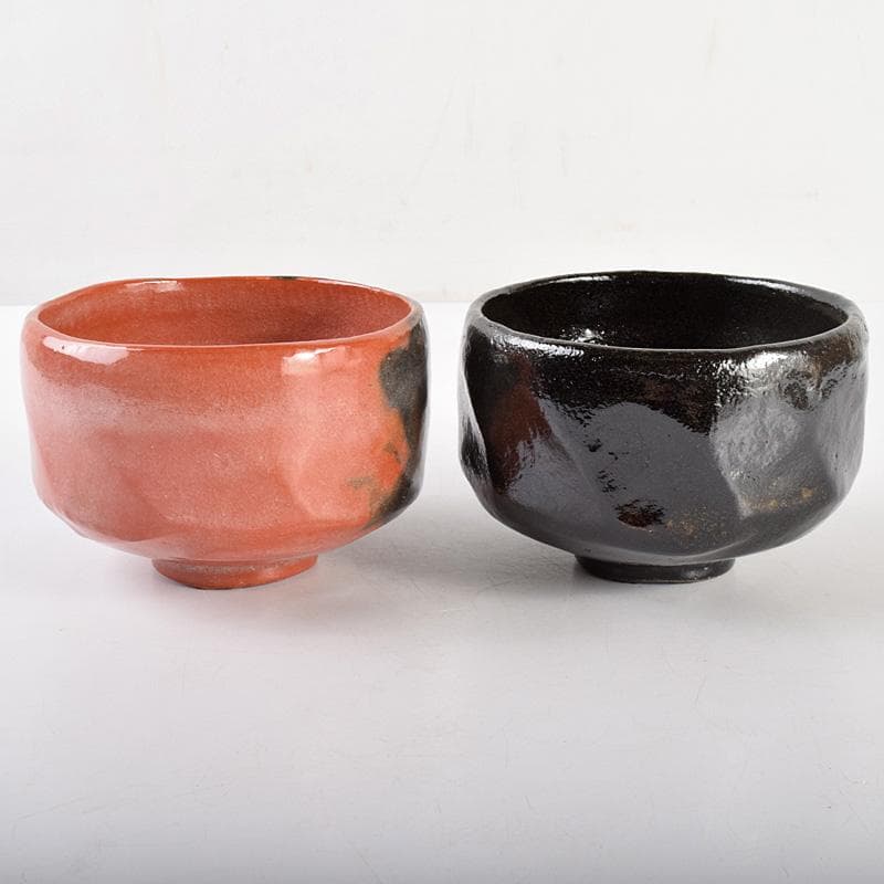 佐々木松楽作　黒楽　赤楽　一双　銘「福寿」前大徳大橋香林極め箱　M　R4996B