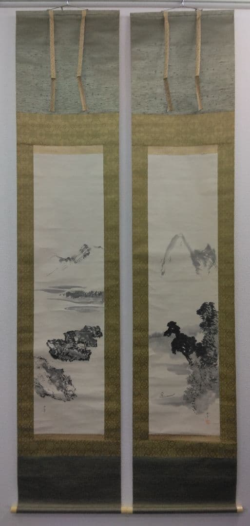 川端玉章　山水図　双福　掛軸　共箱