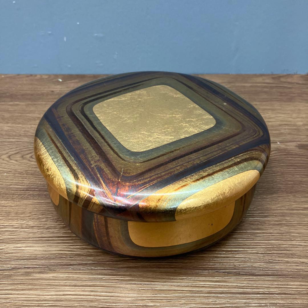 E-1 昭和レトロ 伝統工芸 ヤンポ菓子器 金沢箔工芸 菓子器 蓋付き 金箔