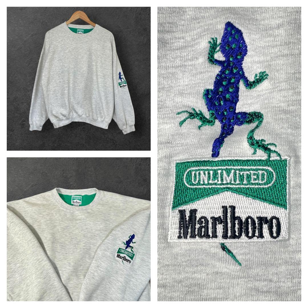 90s Marlboro UNLIMITED 刺繍リザードスウェット希少グリーン