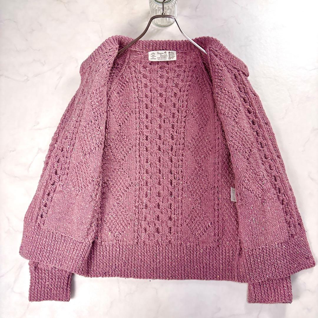 アテナデザイン アランニット カーディガン ミックスカラー 胡桃ボタン 春色✨