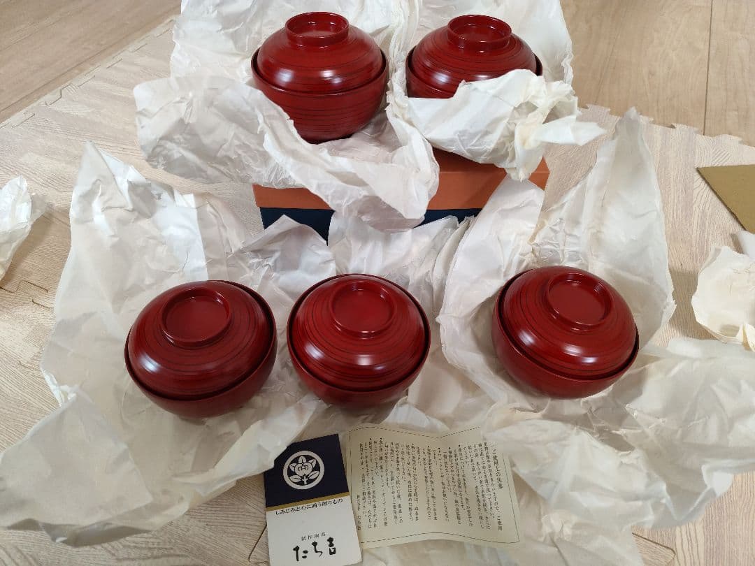 未使用　たち吉　橘吉　朱塗　漆塗　吸物椀　汁椀揃　5客セット　お椀　漆器