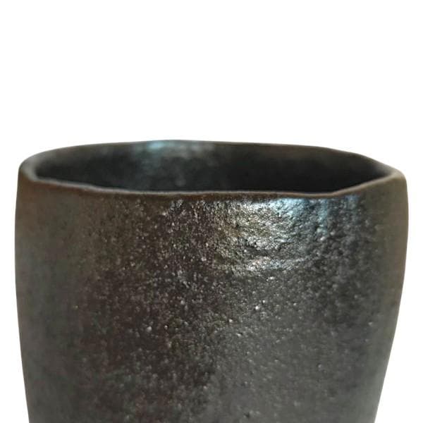 佐々木昭楽造 筒茶碗 長次郎写 風折 抹茶椀 茶道具 共箱 共布 黒楽