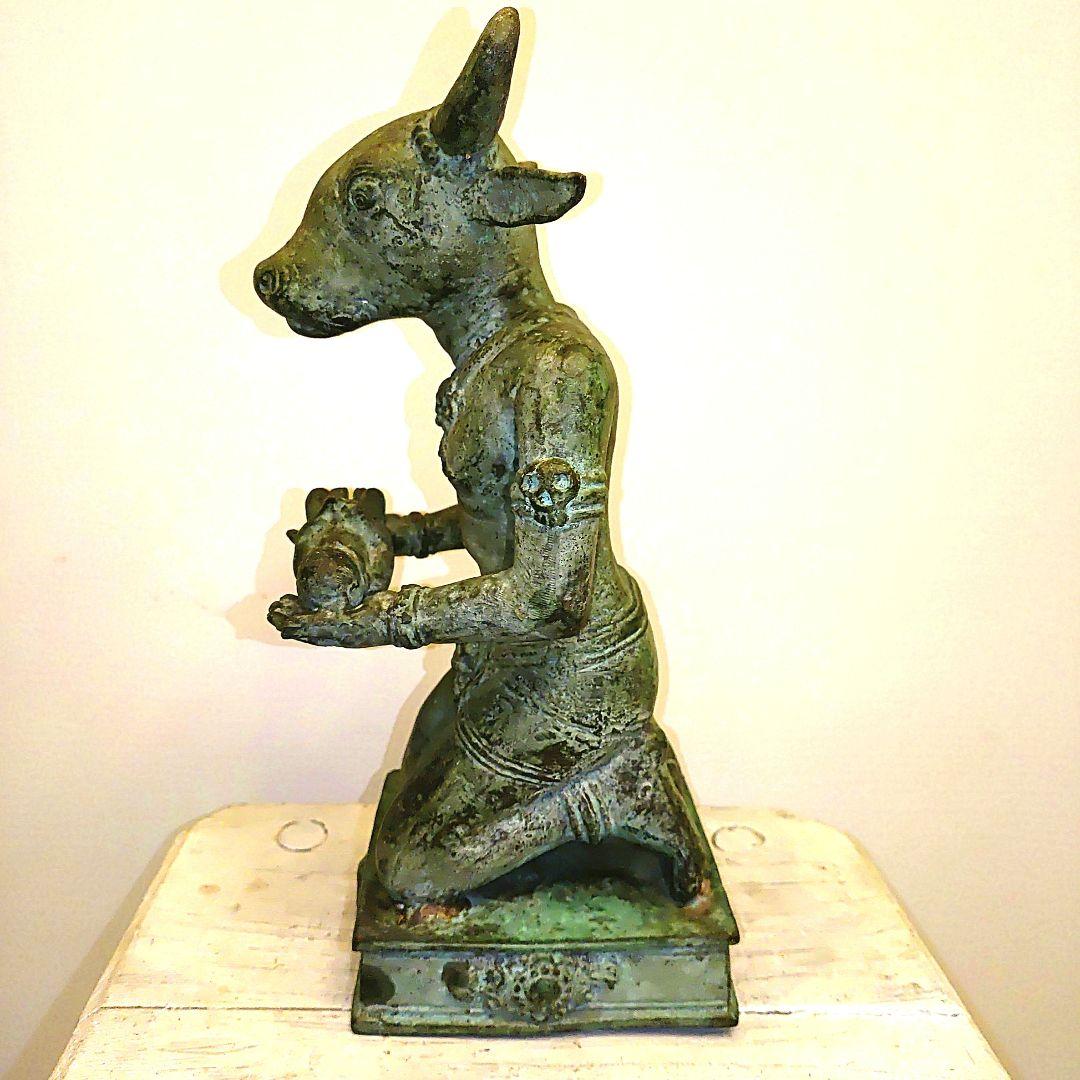 青銅 牛頭人型 彫刻 約28cm　チベット仏教の牛頭法王