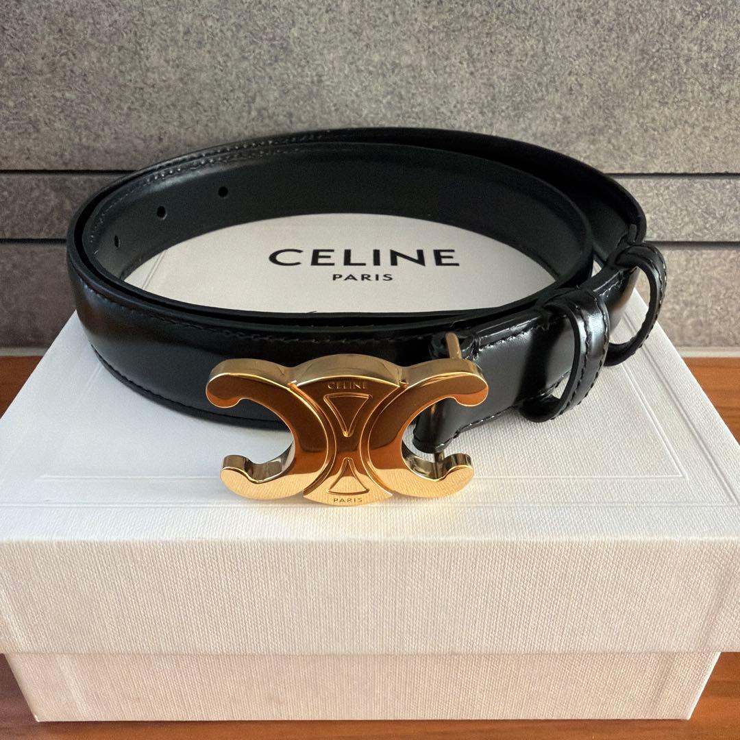 【日曜限定】CELINE ベルト　トリオンフバックルレザーベルトミディアム　75