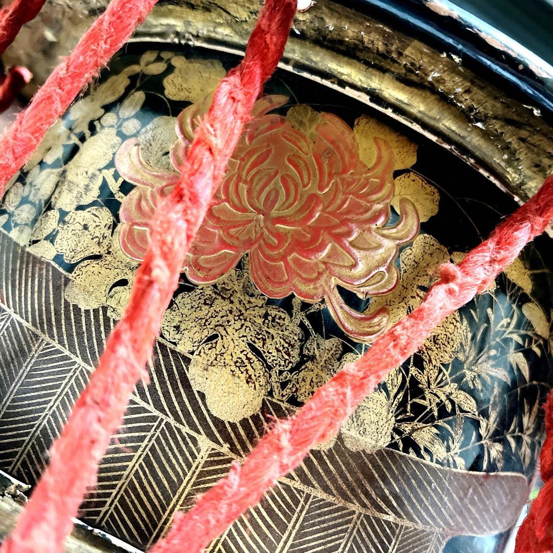 【蔵出し品・希少】 締め太鼓 和太鼓 蒔絵 金彩 直径34.5cm 明治44年