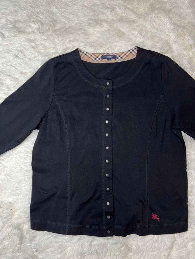 バーバリー　ノバチェック　刺繍ロゴ￼ブラック￼スエットカーディガン　伸縮性