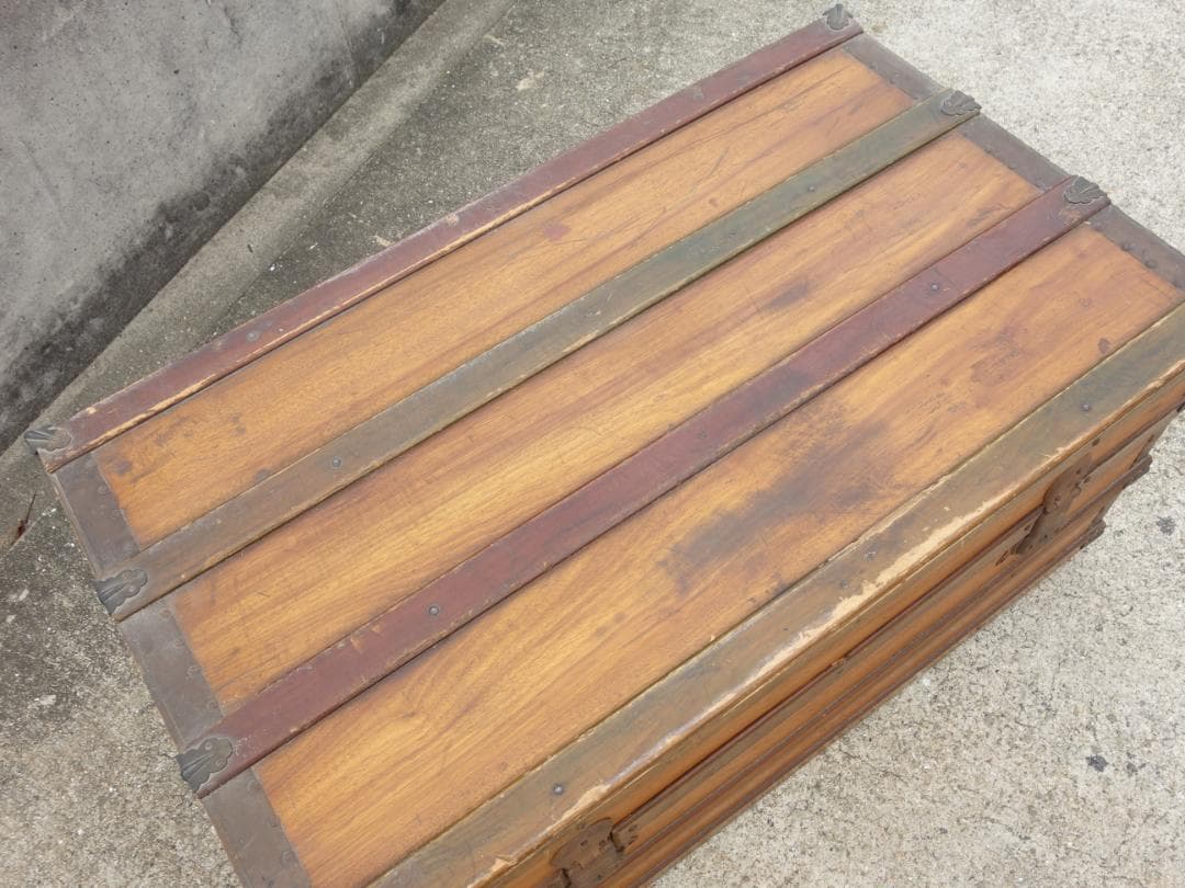 【中古】K▼木箱 宝箱 船舶 トランクケース 古道具 収納 (38707)