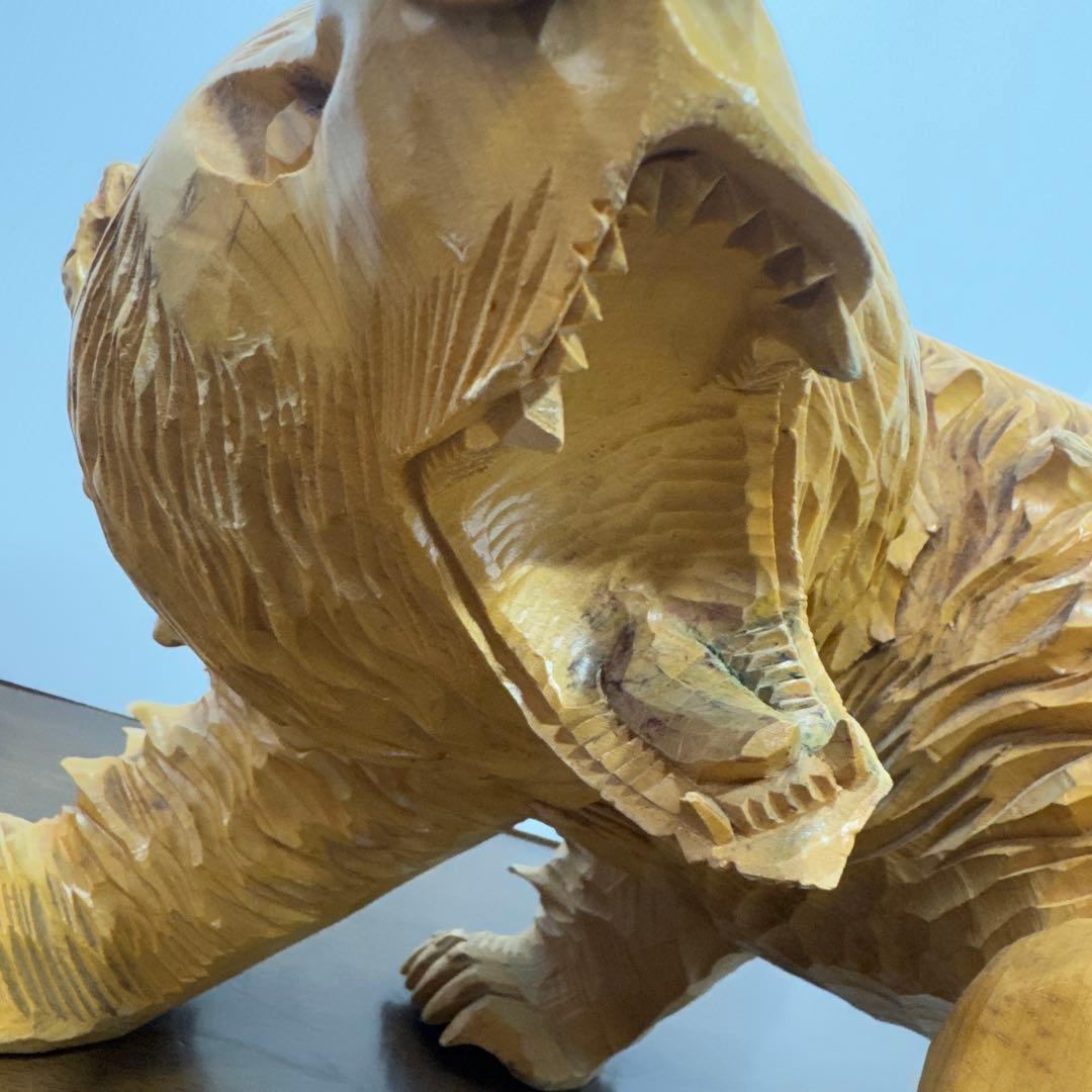 【希少】 木彫り 熊 一刀彫 怒り熊 置物 全長約40cm 工芸品