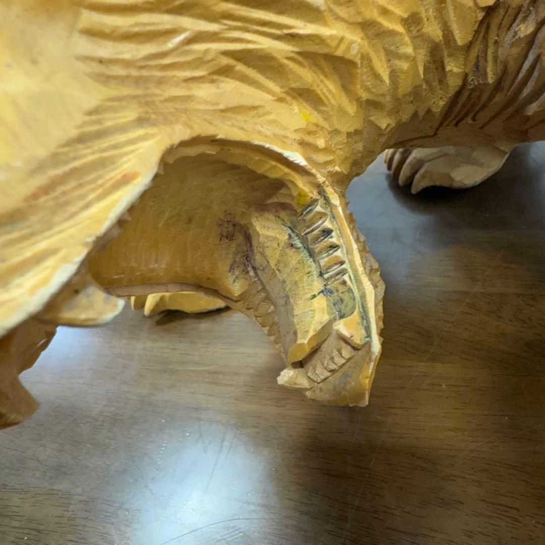 【希少】 木彫り 熊 一刀彫 怒り熊 置物 全長約40cm 工芸品