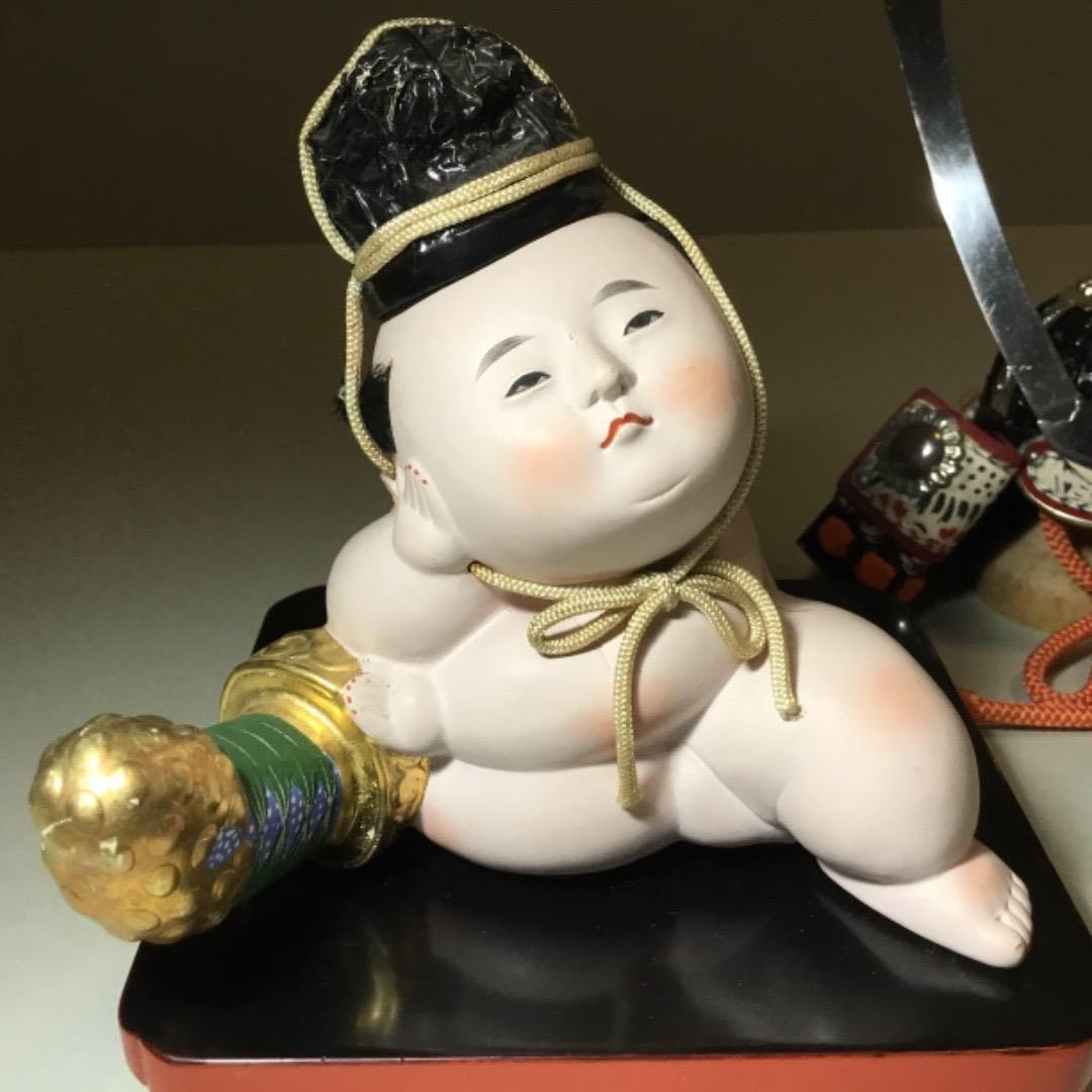 古い御所人形◆岡本玉水◆ミニ兜付き 伝統工芸 桐塑 雛人形 五月人形 室礼