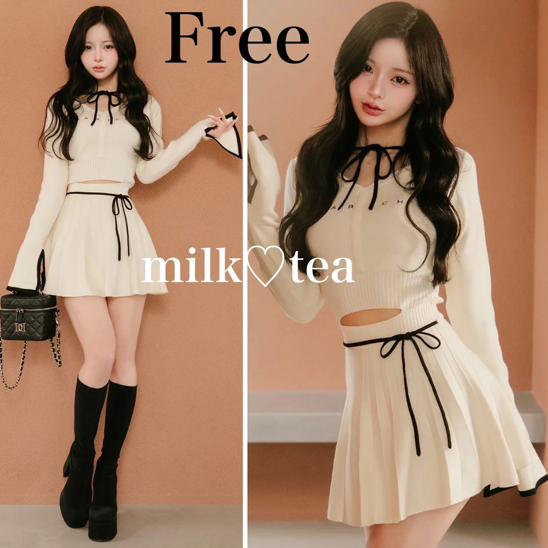 新品タグ付 ダーリッチ ウエストオープンリボンデザインニットミニワンピース F