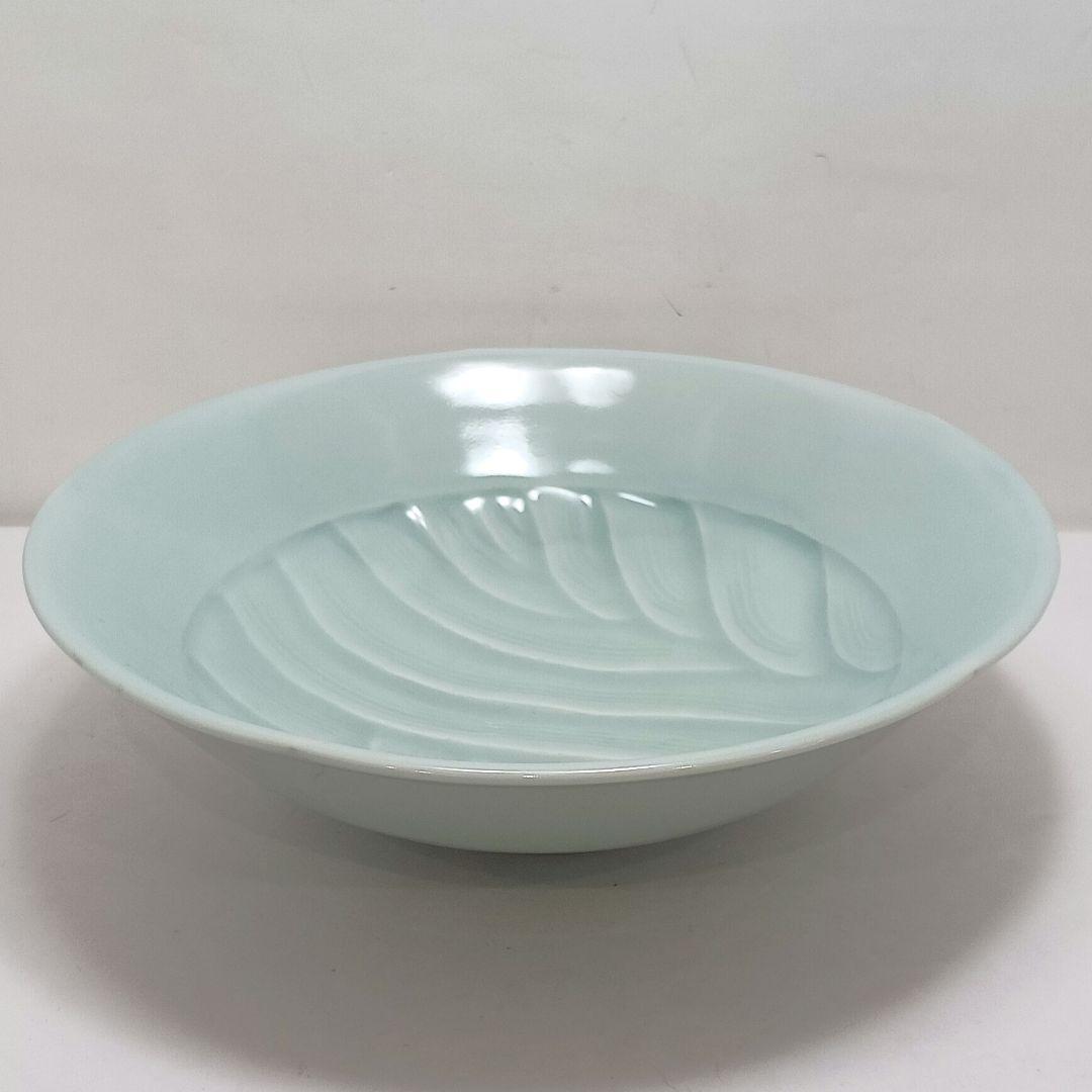 Y3886-4 宮永東山造 青磁 波涛文 鉢 共箱