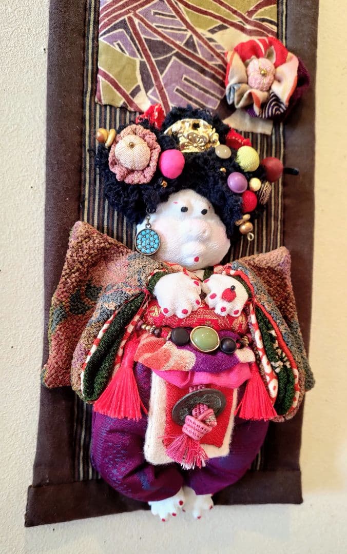 ぶす姫　ぶす人形　タペストリー　古布　福飾り　創作人形
