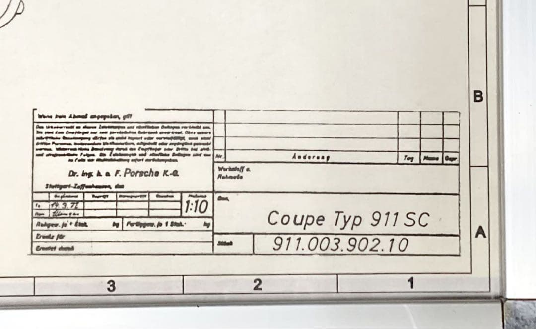 PORSCHE911SC coupe ナローポルシェ 901 製図 図面 設計図