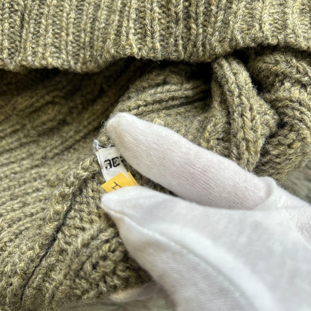 【美品】INVERALLAN ケーブルニット カーキ系 36サイズ 英国製