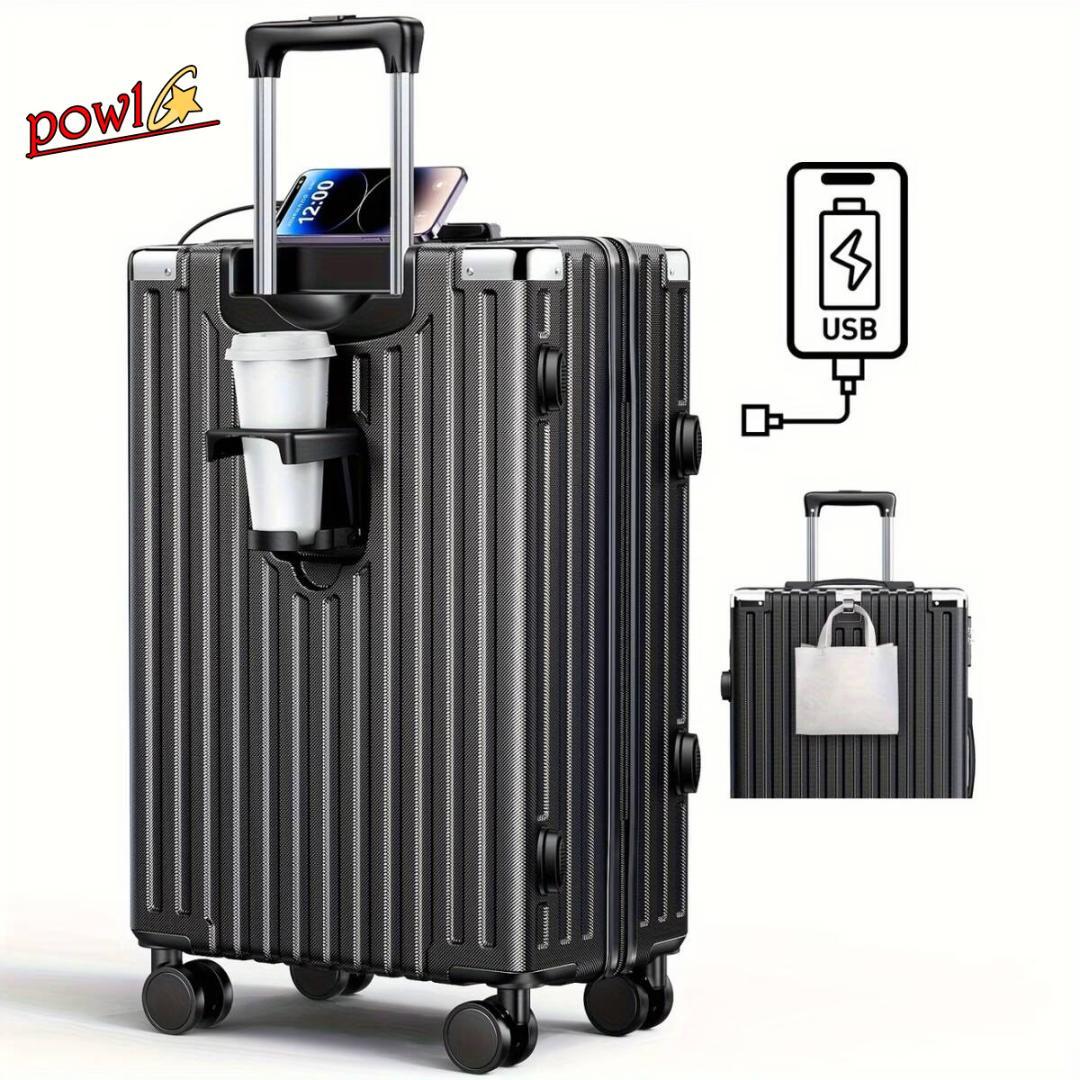 拡張機能付き超軽量ブラックキャリーケース耐衝撃素材大型静音ダブルキャスター