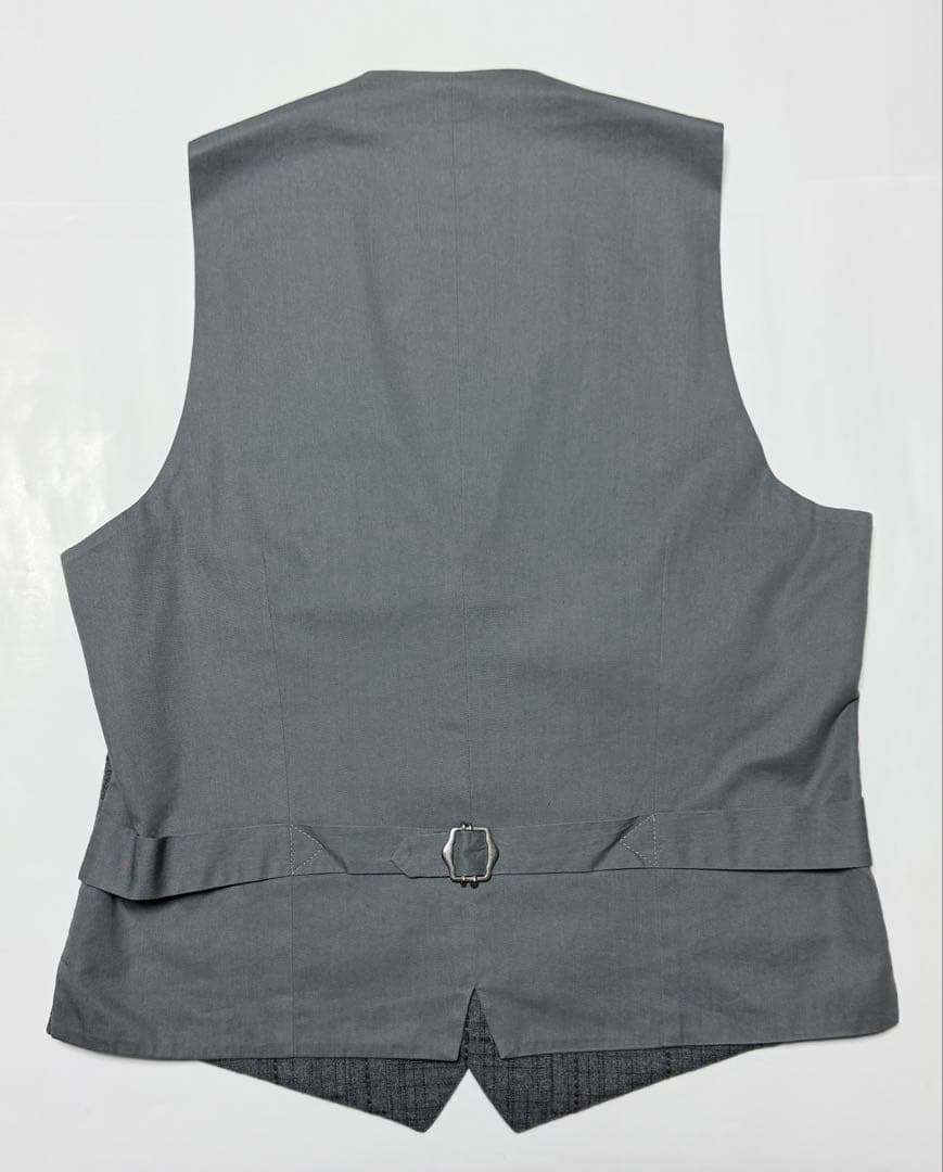 【美品】 LARDINI ウール素材ジレ46イタリア製(グレーブラウンチェック)