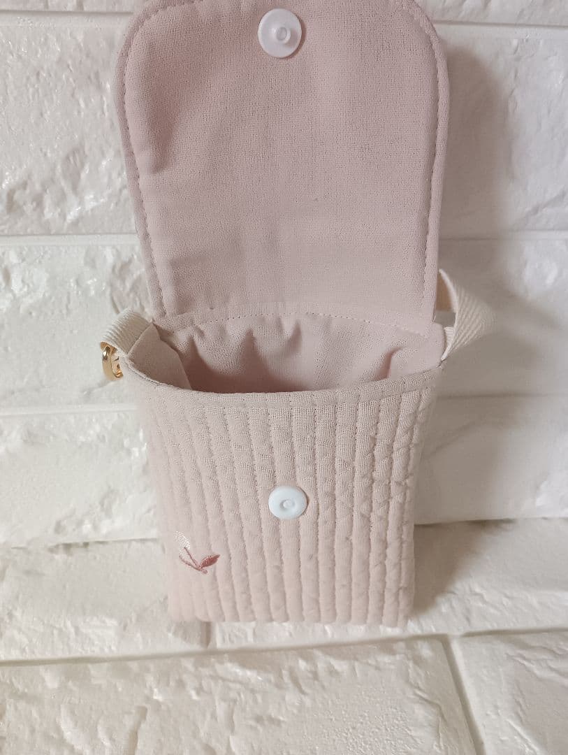 ヌビ バッグ ポーチ 底板 ハンドメイド ベージュピンク×チェリー