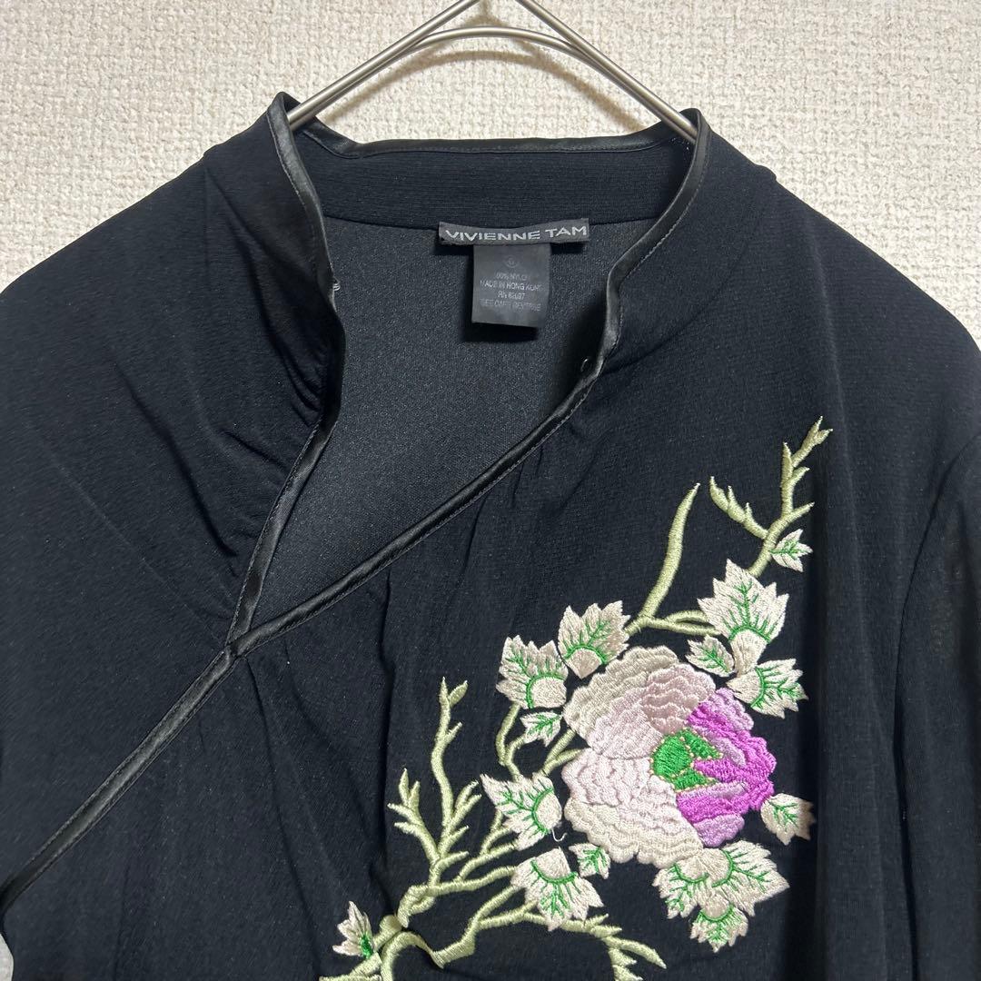 Vivienne Tam 花柄刺繍 シアーブラウス ブラック チャイナ風 長袖