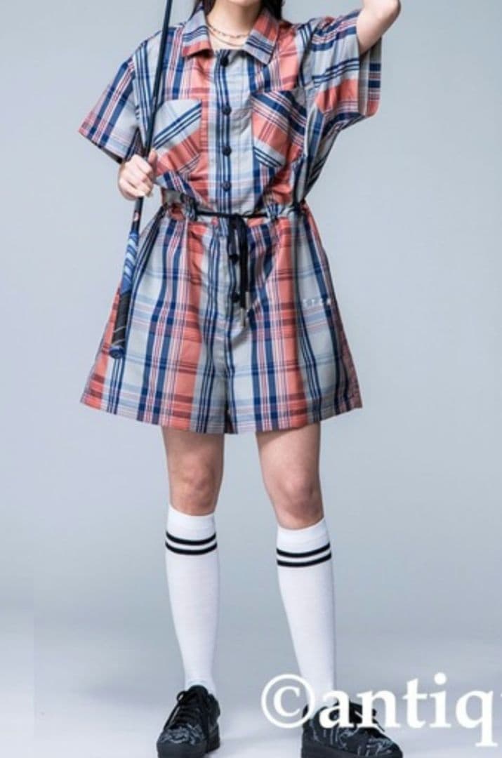 ANTIQUA GOLF STCH レトロチェック柄サロペット サロペット