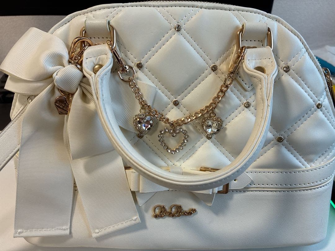 LIZLISA ビジューキルティングハンドバッグ ホワイト