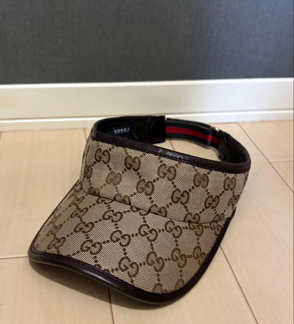 【美品】GUCCI グッチ サンバイザー GGキャンバス Lサイズ シェリー