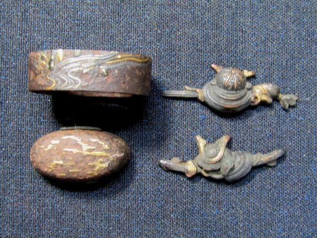 A★武具　刀装具　刀　目貫(兜)　縁/頭/　金象嵌　計4点★