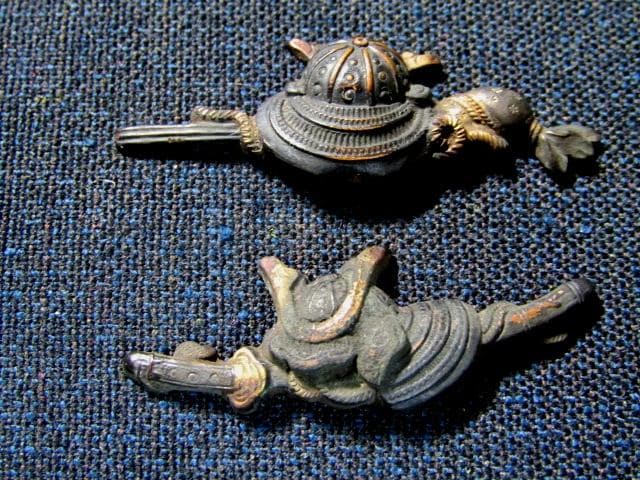 A★武具　刀装具　刀　目貫(兜)　縁/頭/　金象嵌　計4点★