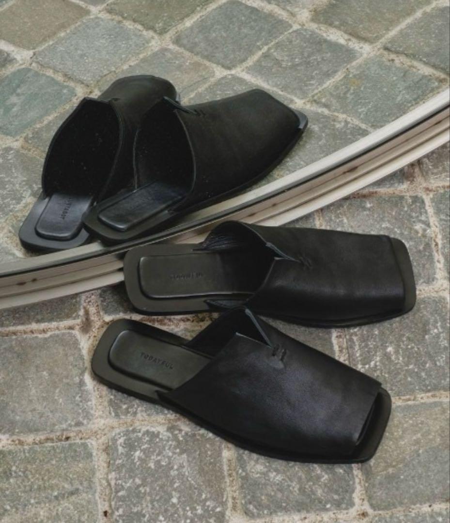 新品箱付♡TODAYFUL♡Leather Slit Sandals♡BK♡38