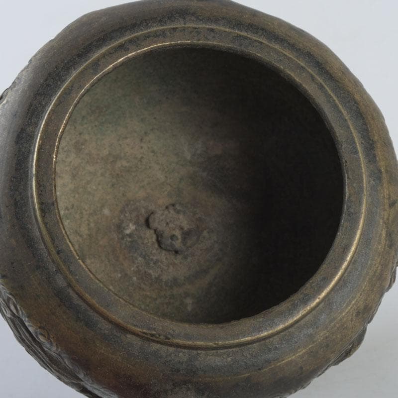 中国　古銅宣徳銅　獅子摘　龍鳳凰刻　蓋爐　香炉　V　9622