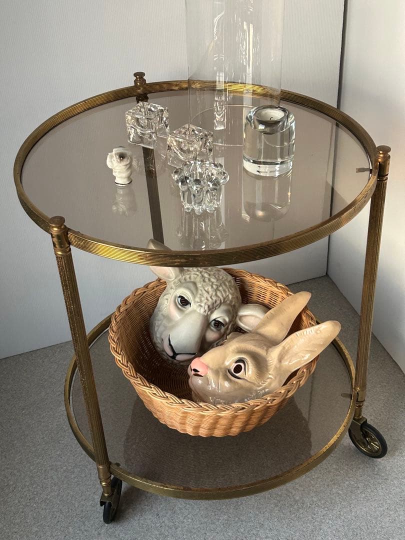 ヴィンテージ　ガラスサイドテーブル　レトロモダンクラシック　ワゴン　アンティーク