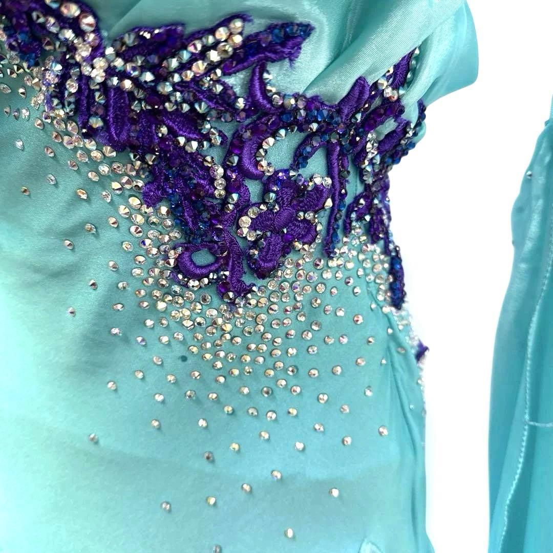 6345★S ミントグリーン スワロ サテン スタンダードドレス 社交ダンス