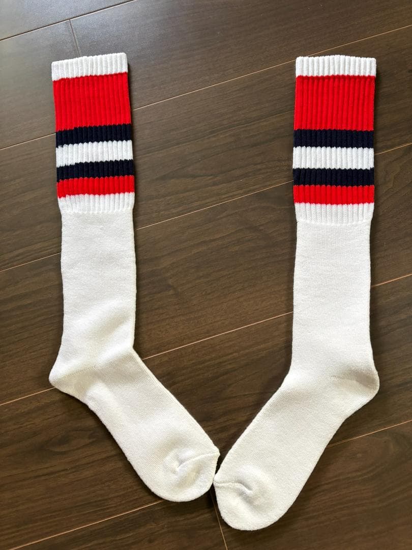 【新品】アシックス　ハイソックス　赤/紺ライン(26～28cm)開封済