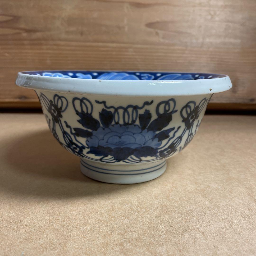 レトロ 染付鉢 【m44 呉須　レトロ　骨董 食器 アンティーク　ベロ藍　レア】
