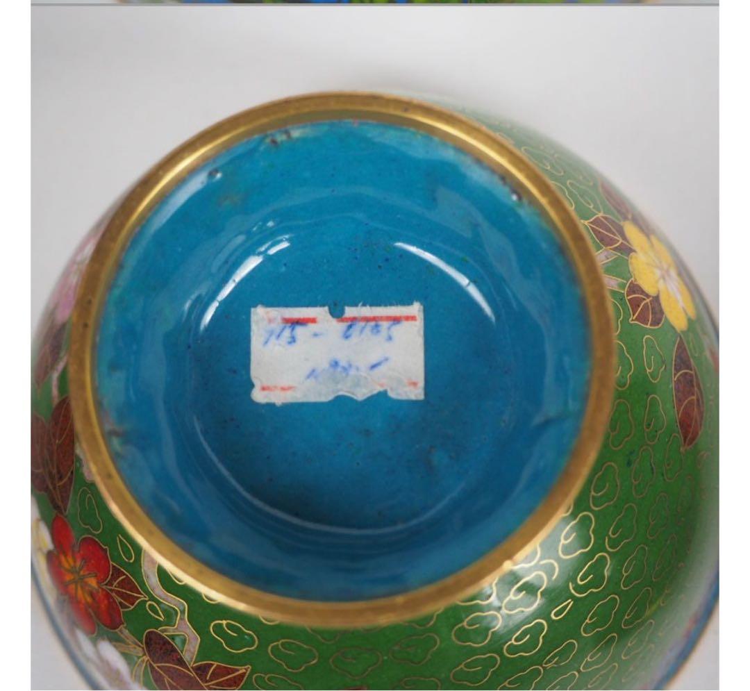 送料無料　中国古玩　景泰藍七宝蓋物一対　高さ約12ｃｍ