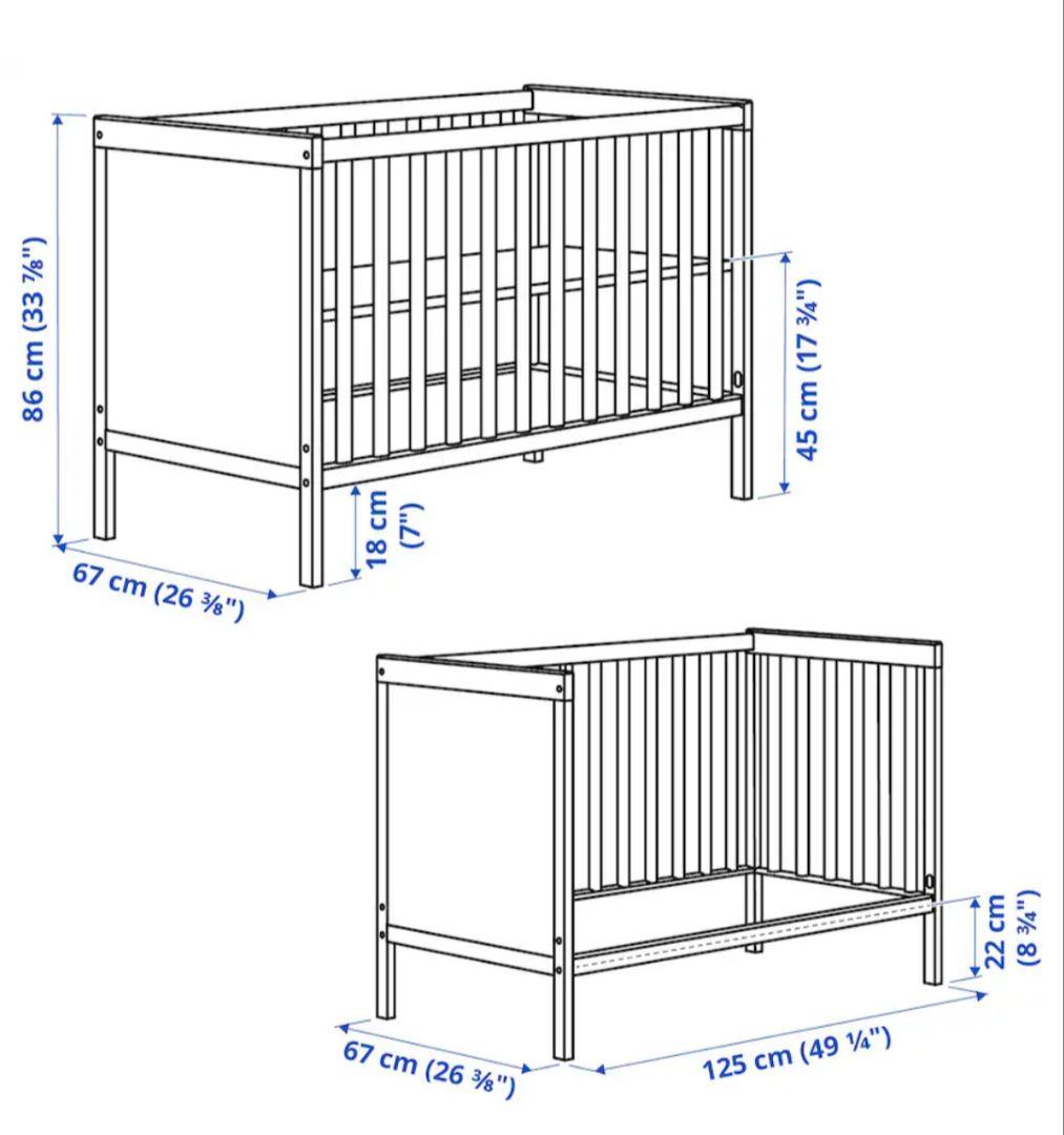 【一式セット】送料込☆IKEAスンドヴィークベビーベッド マットレス・シーツ付