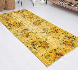 トルコヴィンテージラグ A77 レア イエロー グリーン オーバーダイラグ