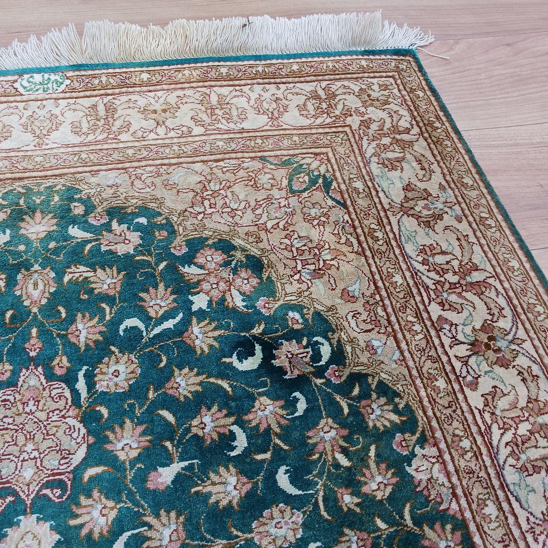 Y3134 高級ペルシャ クム産 シルク100% 手織り絨毯 80×122㎝