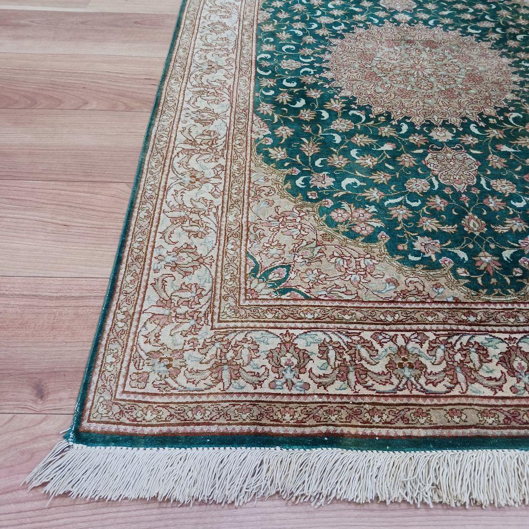 Y3134 高級ペルシャ クム産 シルク100% 手織り絨毯 80×122㎝