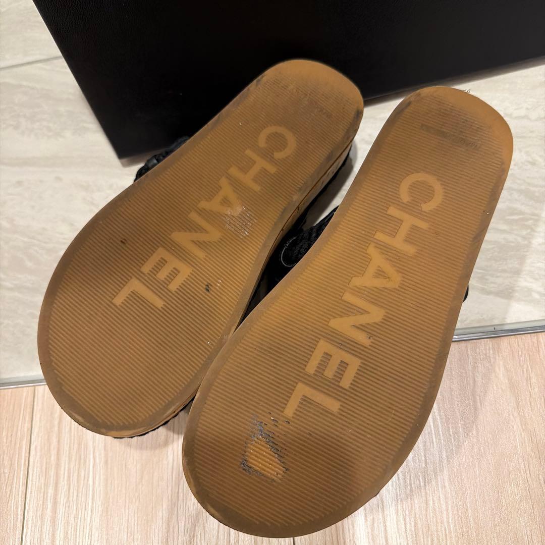 CHANEL ブラックサンダル エスパドリーユスタイル