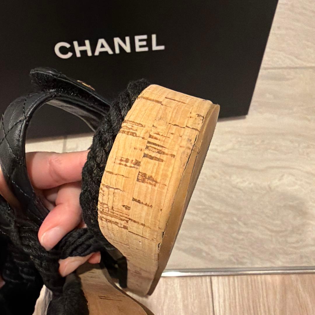 CHANEL ブラックサンダル エスパドリーユスタイル